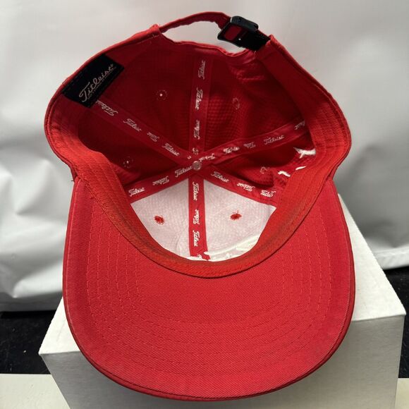 Red Titleist Hat JW Powerline Adjustable Strapback Golf Cap Wind Oil Electric - Picture 5 of 7